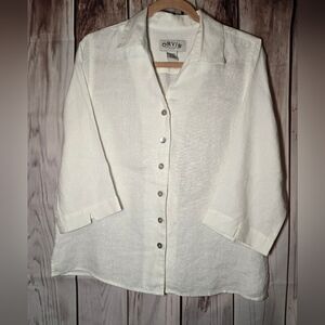 Orvis Off-White 100% Linen Button-Down Shirt Womens Size 10/12